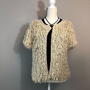 Front Shag Khaki Cardigan Short Sleeved Sweater